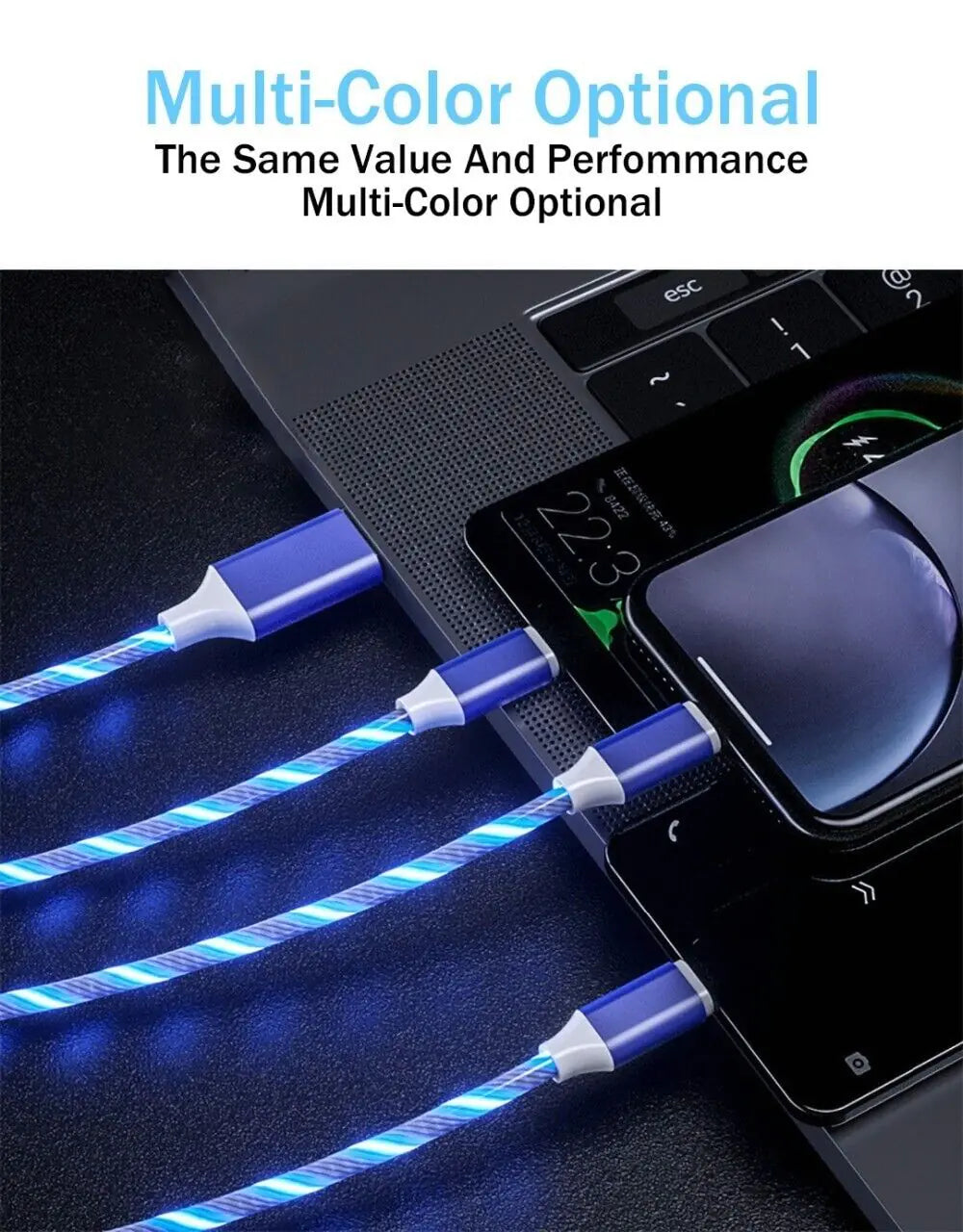 3 in 1 LED Fast Charging Cable Adapter For iPhone Micro USB Type C Charger Cord